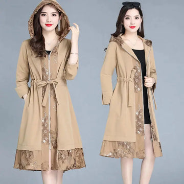 Elegant Trench Coat Women's Plus Size Coat Over The Knee Fashion