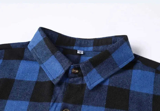 A Long-sleeved Pocket Checked Shirt With A Lapel For Young Men In Autumn And - back view (material: cotton | color:...