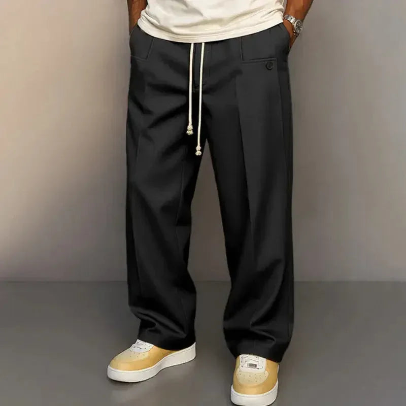 Buttons Comfortable Straight Drawstring Casual Pants - Meifu Market