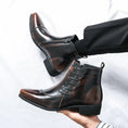 Large Size High-top Shoes Side Zipper Color Matching Leather Shoes Men's British Style Meifu Market