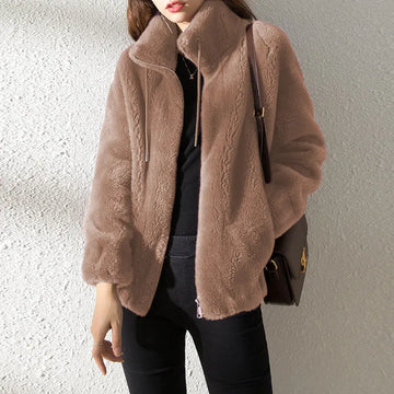 Double Faced Fleece Warm High Neck Sweater Women Cardigan meifu market