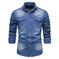 Men's Long-sleeved Denim Shirt Casual Solid Button Slim Tops Clothing L - complete package contents