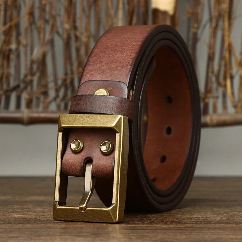 Thick First Layer Cowhide Brass Buckle Belt For Men Meifu Market