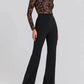 see-through lace jumpsuit | black lace long-sleeved jumpsuit | stretchy lace bodysuit | ultrasonic cleaning