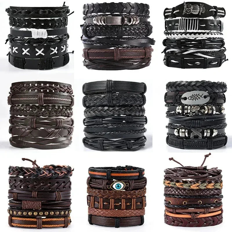 genuine leather bracelet | adjustable woven bracelet | multi-layer charm bracelet | energy saving