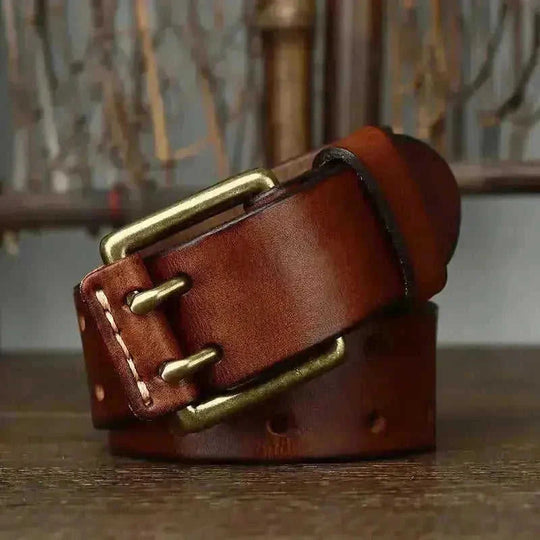 cowhide leather belt | vintage brass buckle | 15 inch mens belt | energy saving