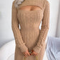 Autumn And Winter Sexy Hollow-out Cable-knit Waist-cinching Bodycon Sweater Dress Meifu Market