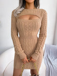 Autumn And Winter Sexy Hollow-out Cable-knit Waist-cinching Bodycon Sweater Dress Meifu Market