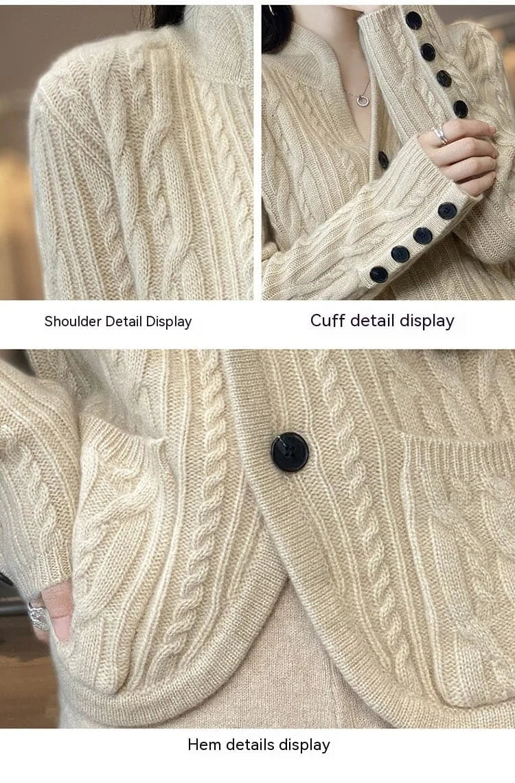 pure wool cardigan | stand collar sweater | loose knitted coat | energy saving