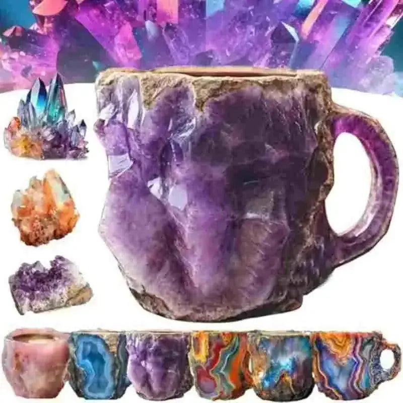 ml resin coffee mug | elegant mineral crystal cup | durable resin mug with handle | ultrasonic cleaning