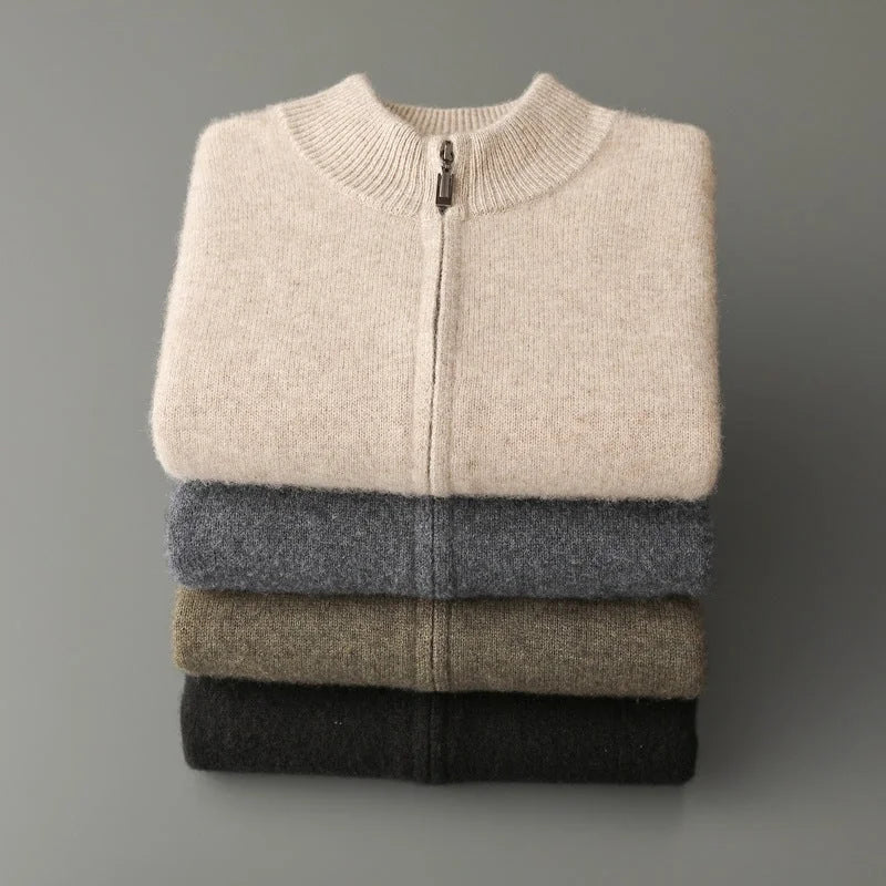 pure wool cardigan | double-strand knit sweater | stand collar cashmere | ultrasonic cleaning