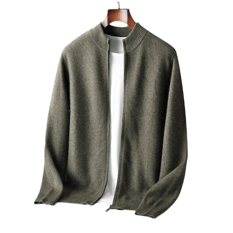 pure wool cardigan | double-strand knit sweater | stand collar cashmere | energy saving