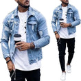 ripped denim jacket for men | irregular washed lapel jacket | distressed mens denim coat | ultrasonic cleaning