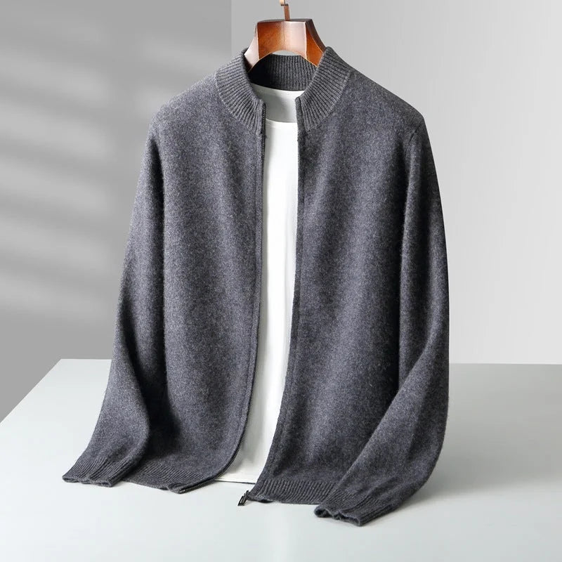 pure wool cardigan | double-strand knit sweater | stand collar cashmere | energy saving