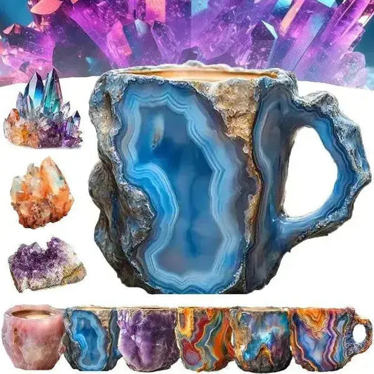 400ml Resin Crystal Coffee Mug with Handle - Elegant Mineral Crystal Design Cup for Home & Office