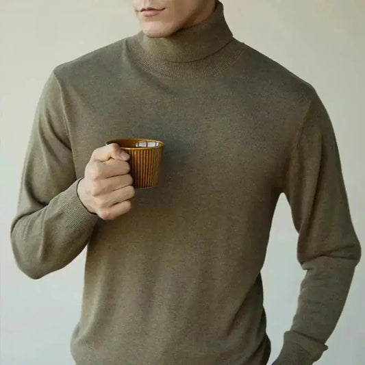 Men's Wool Blend Turtleneck Sweater - Thermal Long Sleeve Knit Pullover for Winter