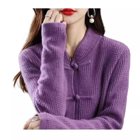 womens cashmere cardigan | chinese retro buckle cardigan | soft cashmere sweater | energy saving