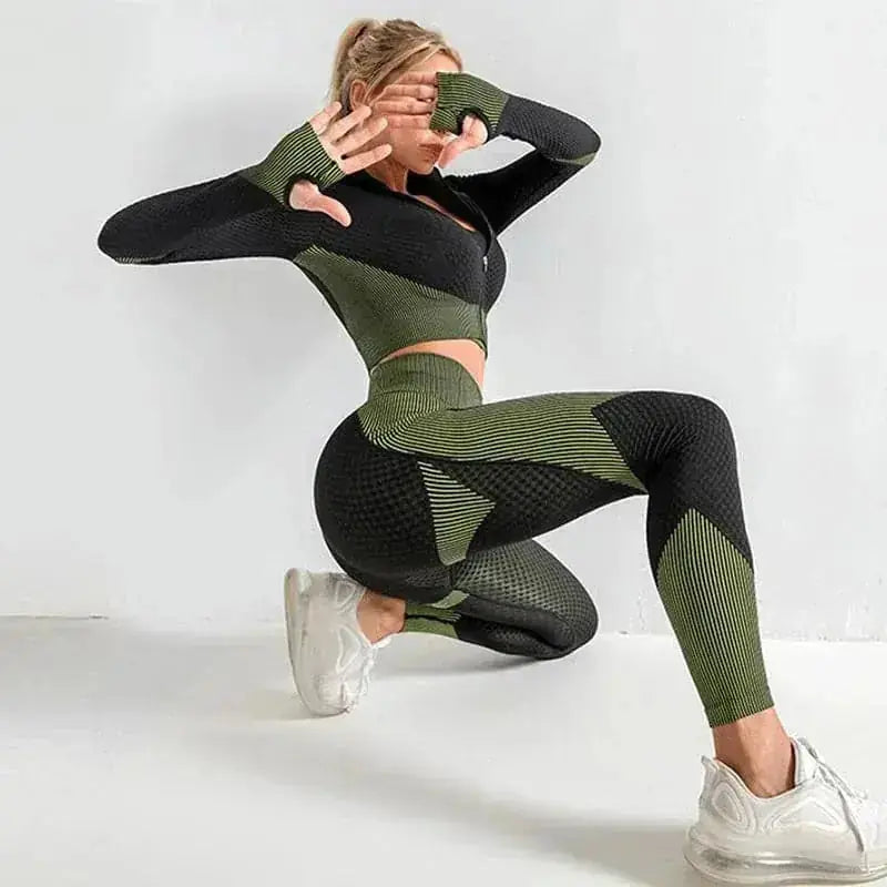 seamless yoga set | high-waisted leggings | breathable crop top | ultrasonic cleaning