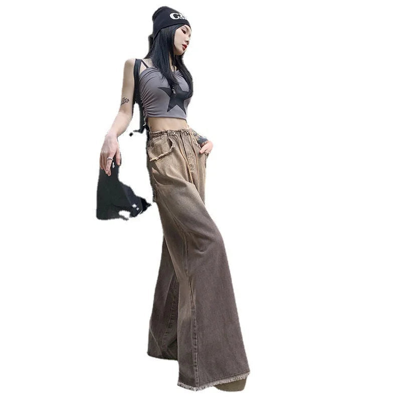 high-waisted wide leg pants | drawstring waistband pants | straight leg trousers | ultrasonic cleaning