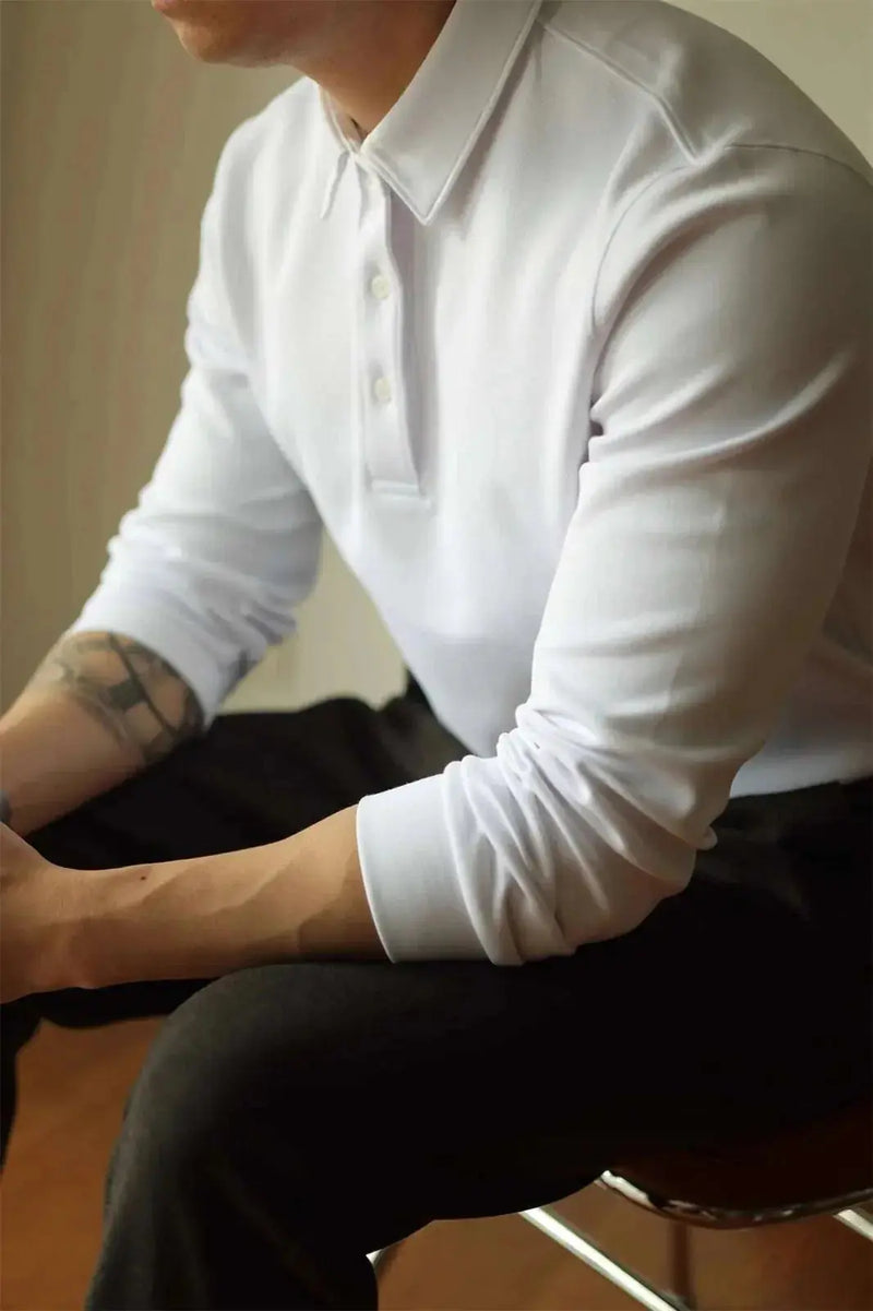 luxurious air layer cotton | long-sleeved polo shirt | breathable cotton fabric | energy saving