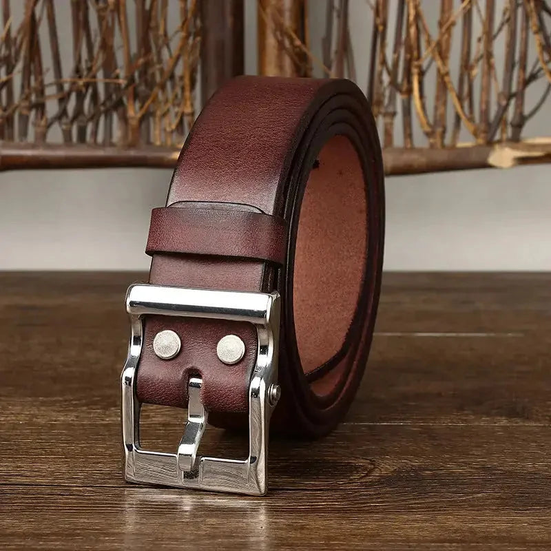 mens genuine leather belt | stainless steel buckle belt | first layer cowhide belt | energy saving