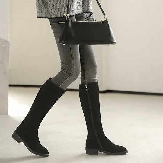 Women's Solid Color Fashion Frosted Long Martin Suede Boots Meifu Market