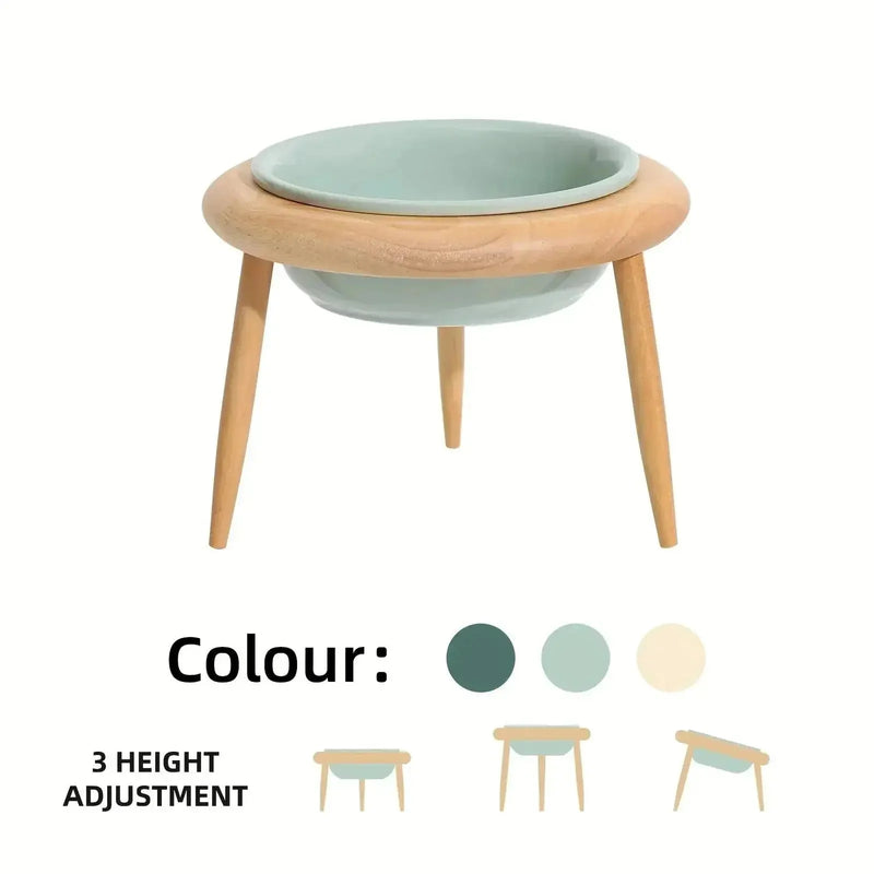 adjustable height pet bowl | ceramic cat food bowl set | elevated wooden pet feeder | ultrasonic cleaning