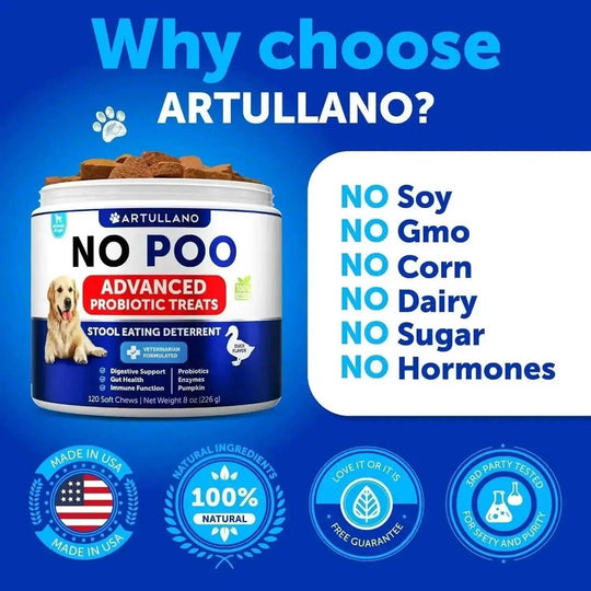 No Poo Chews For Dogs Puppy Coprophagia Stool Eating Deterrent Prevent Dog From Eating Poop Stop Eating Poop Treats With Probiotics & Enzymes Immune Digestive Gut Health Support Supplement Meifu Market