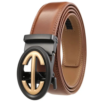 Automatic Alloy Buckle Belt Men's Simple Two-layer Cowhide meifu market