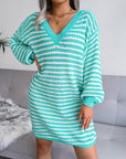 Ins Striped Sweater Dress V-neck Long Sleeve Dresses For Women Meifu Market