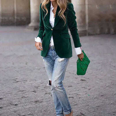 Women's Velvet Blazer Slim Fit Single Breasted Suit Jacket Meifu Market