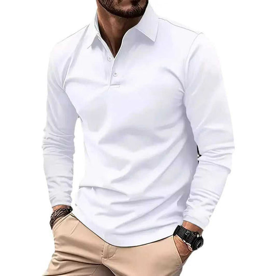Buckle European And American Men's Daily Casual Polo Collar Long Sleeve Polo Wear - Meifu Market