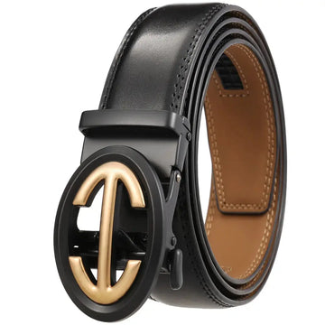 Automatic Alloy Buckle Belt Men's Simple Two-layer Cowhide meifu market
