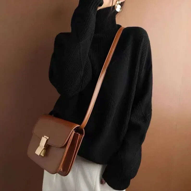 Women's Turtleneck Three-dimensional Rhombus Sweater Meifu Market