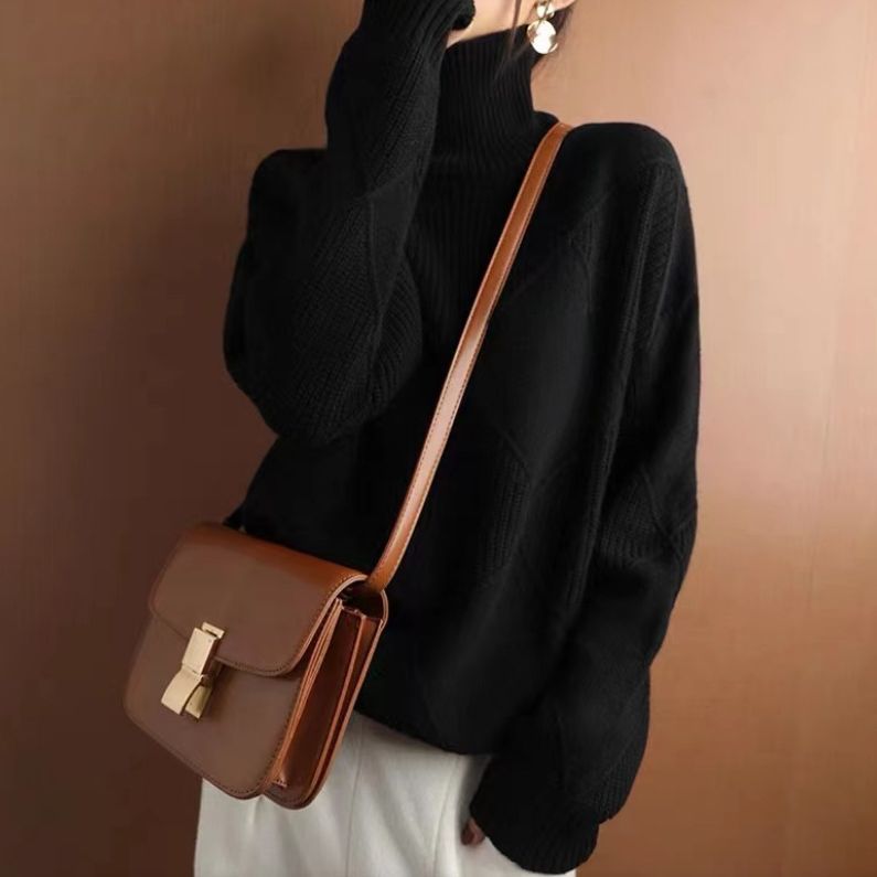 Women's Turtleneck Three-dimensional Rhombus Sweater Meifu Market