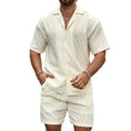 mens summer tracksuit set | loose fit casual two piece outfit | lapel button shirt and shorts set | ultrasonic cleaning
