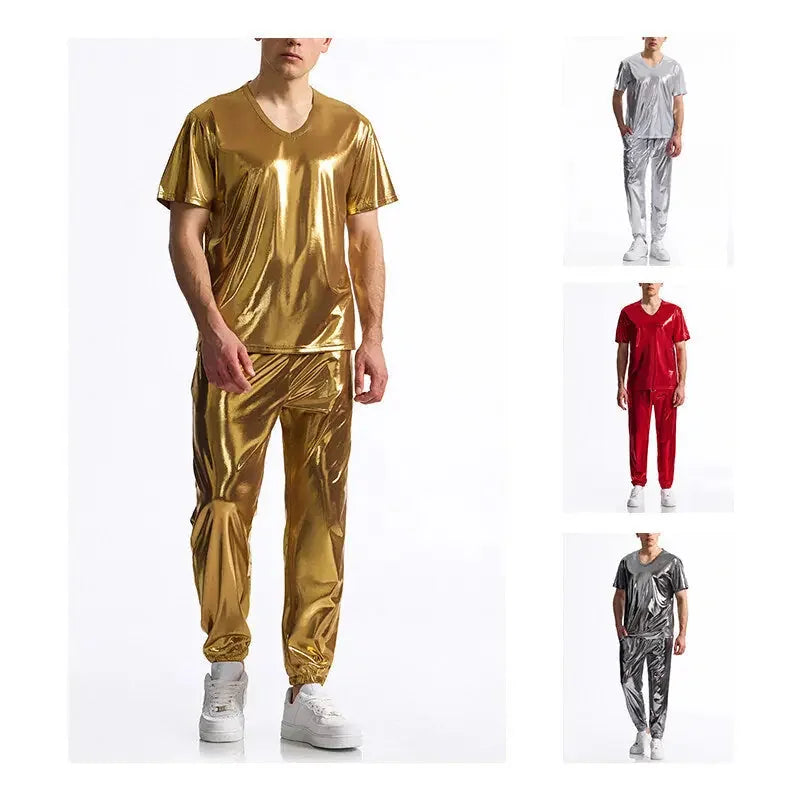 chrome-effect party suit | metallic disco blazer | shiny dance costume | ultrasonic cleaning