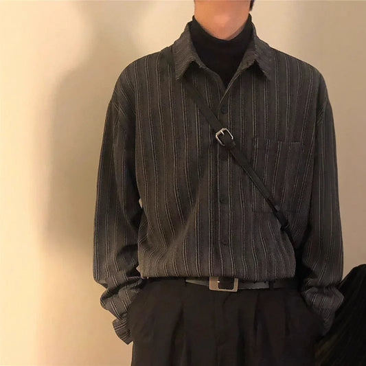 Retro Loose-fitting Striped Long Sleeves Shirt