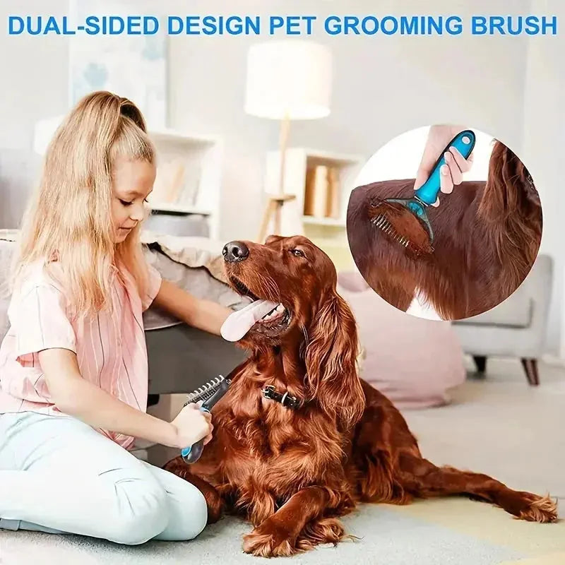 double-sided grooming brush | extra wide pet brush | deshedding tool for dogs | ultrasonic cleaning