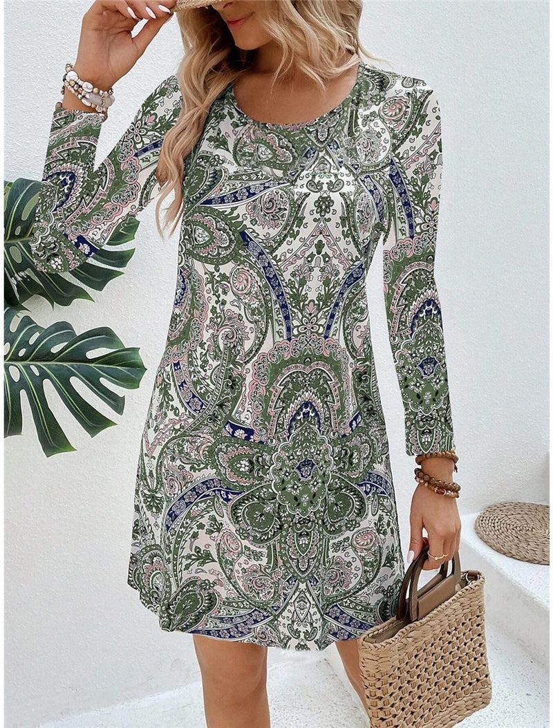 Women's Casual Printed Paisley Printed V-neck Dress Meifu Market