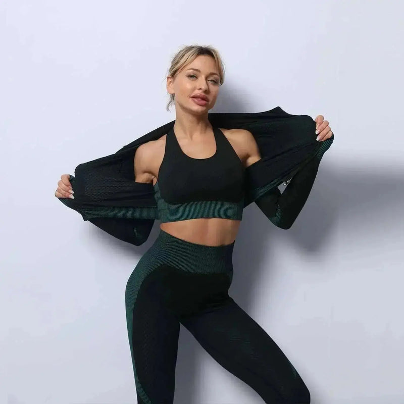 seamless yoga set | high-waisted leggings | breathable crop top | ultrasonic cleaning