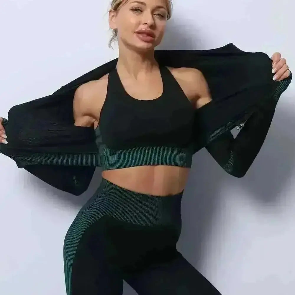 3PCS Yoga Set Seamless Sport Set Women Gym Clothing Leggings Women Crop Top Sports Bra Women Fitness Gym Set Womens Outfit...
