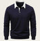 Men's Fashion Casual Versatile Long Sleeves Polo Collar Sweater Navy Blue - available style options