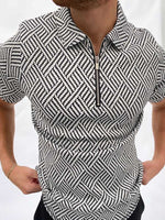 Plaid Zip Knit Polo – Men's Jacquard 5-Style Casual Shirt