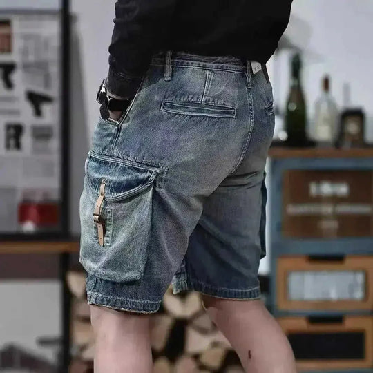 Blue Denim Shorts Men's American High Street - Meifu Market