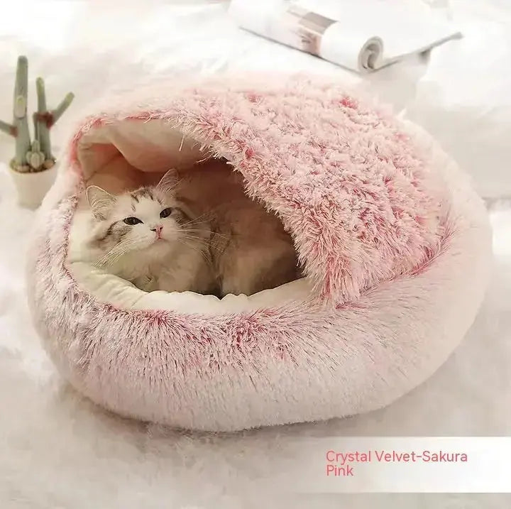 2-in-1 Dog & Cat Bed - Round Plush Warm Winter Pet House Meifu Market