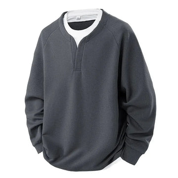 Contrast Colors False-two-piece Trendy V-neck Waffle Sweater Casual All-matching Tops