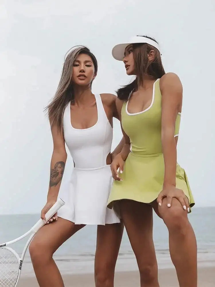 breathable fabric tennis dress | all-in-one workout suit women | moisture-wicking yoga suit | energy saving