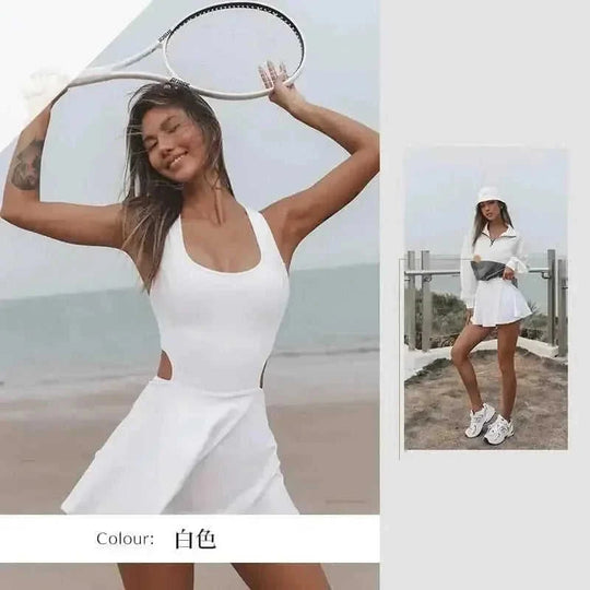 moisture-wicking fabric | built-in shorts tennis dress | seamless all-in-one suit | ultrasonic cleaning