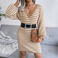 Ins Striped Sweater Dress V-neck Long Sleeve Dresses For Women Meifu Market